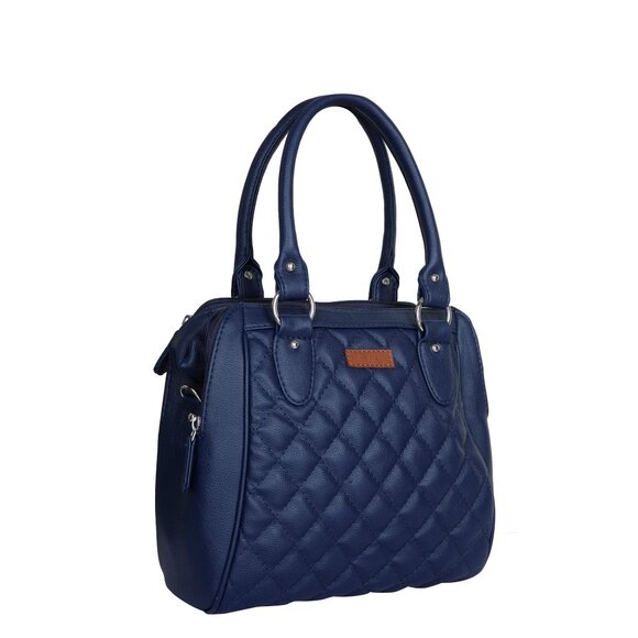 Vegan Leather Women’s Blue Handbag – Top Handle Satchel with Crossbody Strap - Picture 8 of 11